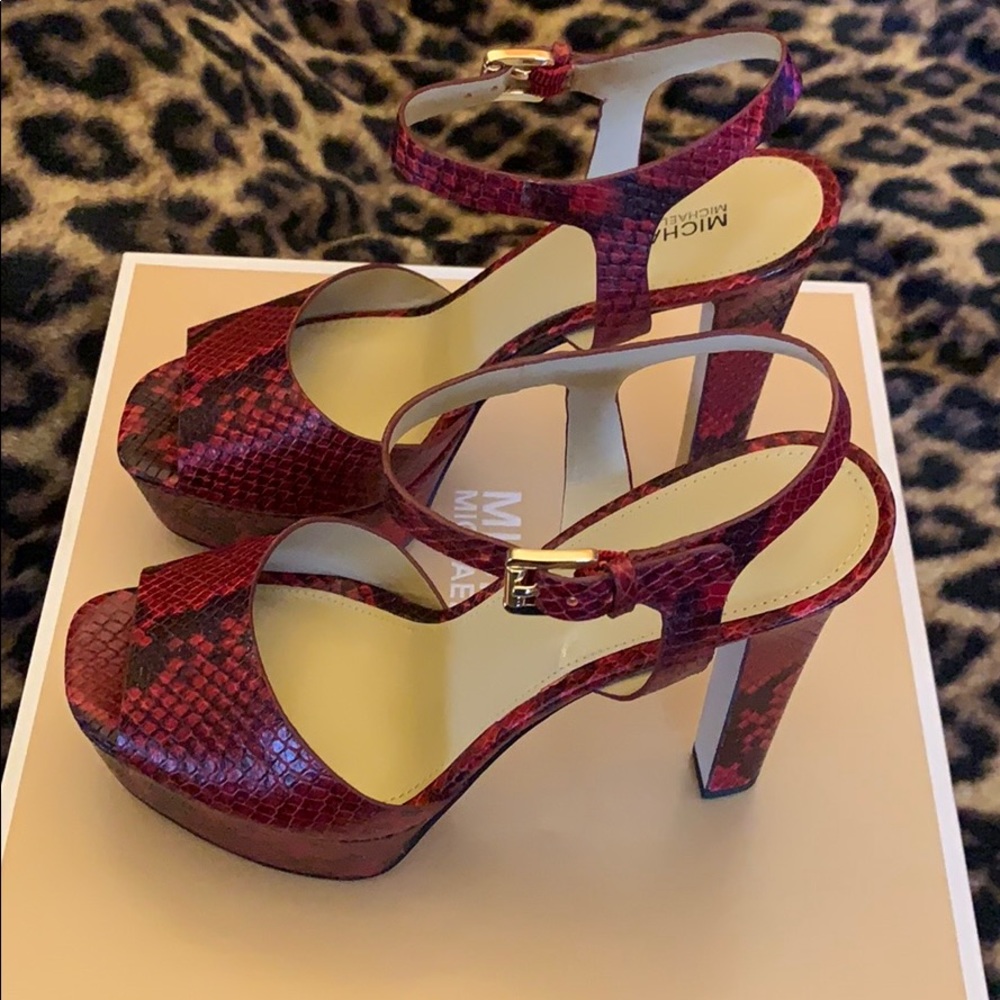 MICHAEL Michael Kors Red Snakeskin Platform Sandals - Picture 7 of 10